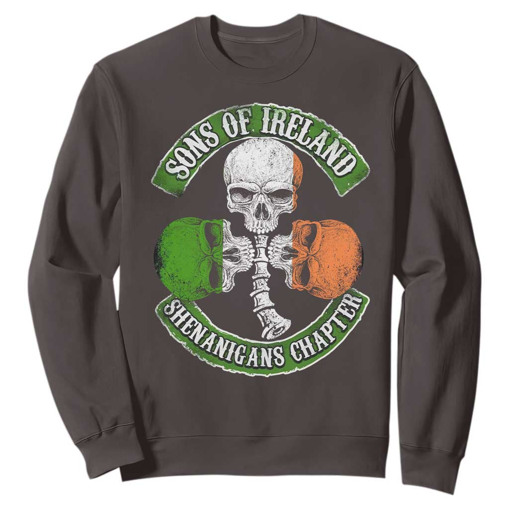Irish Pride Sweatshirt Sons Of Ireland Shenanigans Chapter Skull Shamrock TS09 Dark Chocolate Print Your Wear