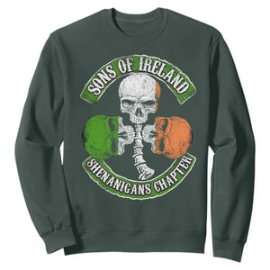 Irish Pride Sweatshirt Sons Of Ireland Shenanigans Chapter Skull Shamrock TS09 Dark Forest Green Print Your Wear