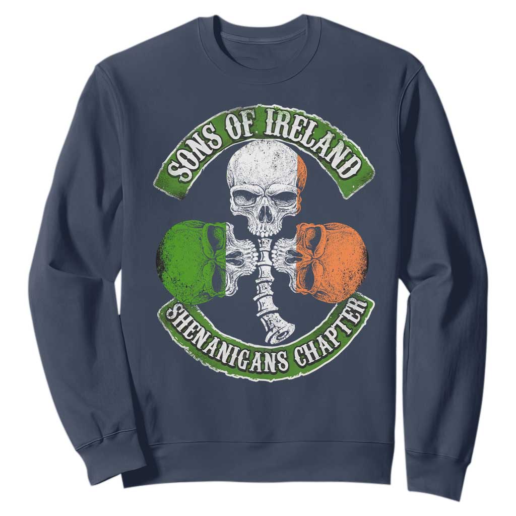 Irish Pride Sweatshirt Sons Of Ireland Shenanigans Chapter Skull Shamrock TS09 Navy Print Your Wear