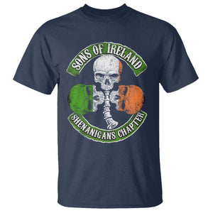 Irish Pride T Shirt Sons Of Ireland Shenanigans Chapter Skull Shamrock TS09 Navy Print Your Wear