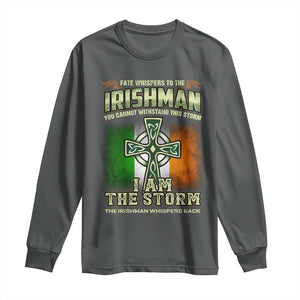 Irish Pride Long Sleeve Shirt Irish Warrior I Am The Storm The Irishman Whispers Back TS09 Dark Heather Print Your Wear