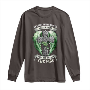 Irish Women Long Sleeve Shirt In Every Irish Woman Lies An Angel Until You Unleash The Fire TS09 Dark Chocolate Print Your Wear