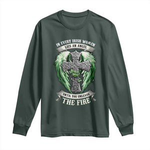 Irish Women Long Sleeve Shirt In Every Irish Woman Lies An Angel Until You Unleash The Fire TS09 Dark Forest Green Print Your Wear