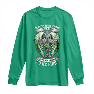 Irish Women Long Sleeve Shirt In Every Irish Woman Lies An Angel Until You Unleash The Fire TS09 Irish Green Print Your Wear