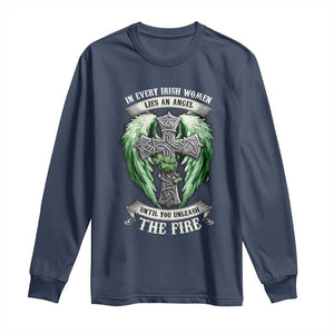 Irish Women Long Sleeve Shirt In Every Irish Woman Lies An Angel Until You Unleash The Fire TS09 Navy Print Your Wear