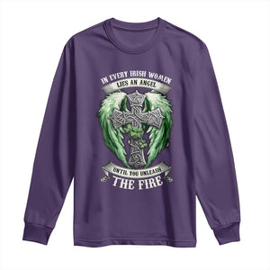 Irish Women Long Sleeve Shirt In Every Irish Woman Lies An Angel Until You Unleash The Fire TS09 Purple Print Your Wear