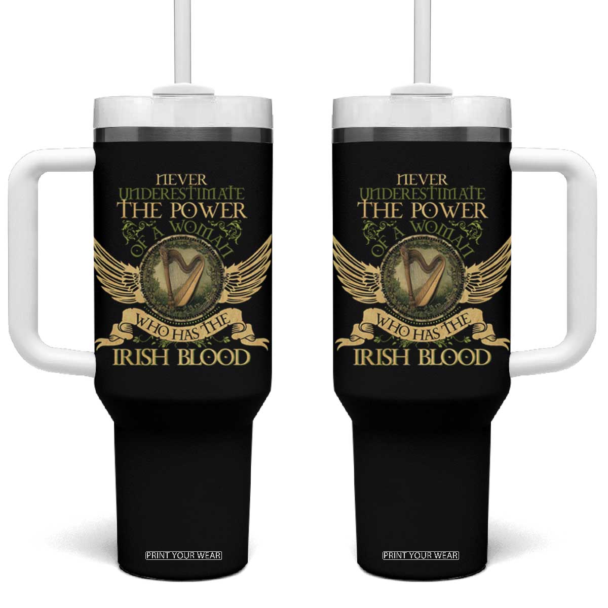 Never Underestimate The Power Of Irish Women Tumbler With Handle TS09 One Size: 40 oz Black Print Your Wear