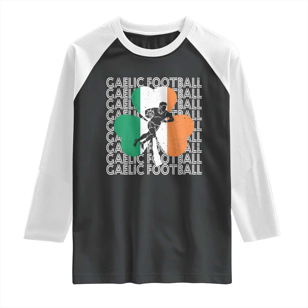 Gaelic Football Raglan Shirt Irish Flag Shamrock TS09 Black White Print Your Wear