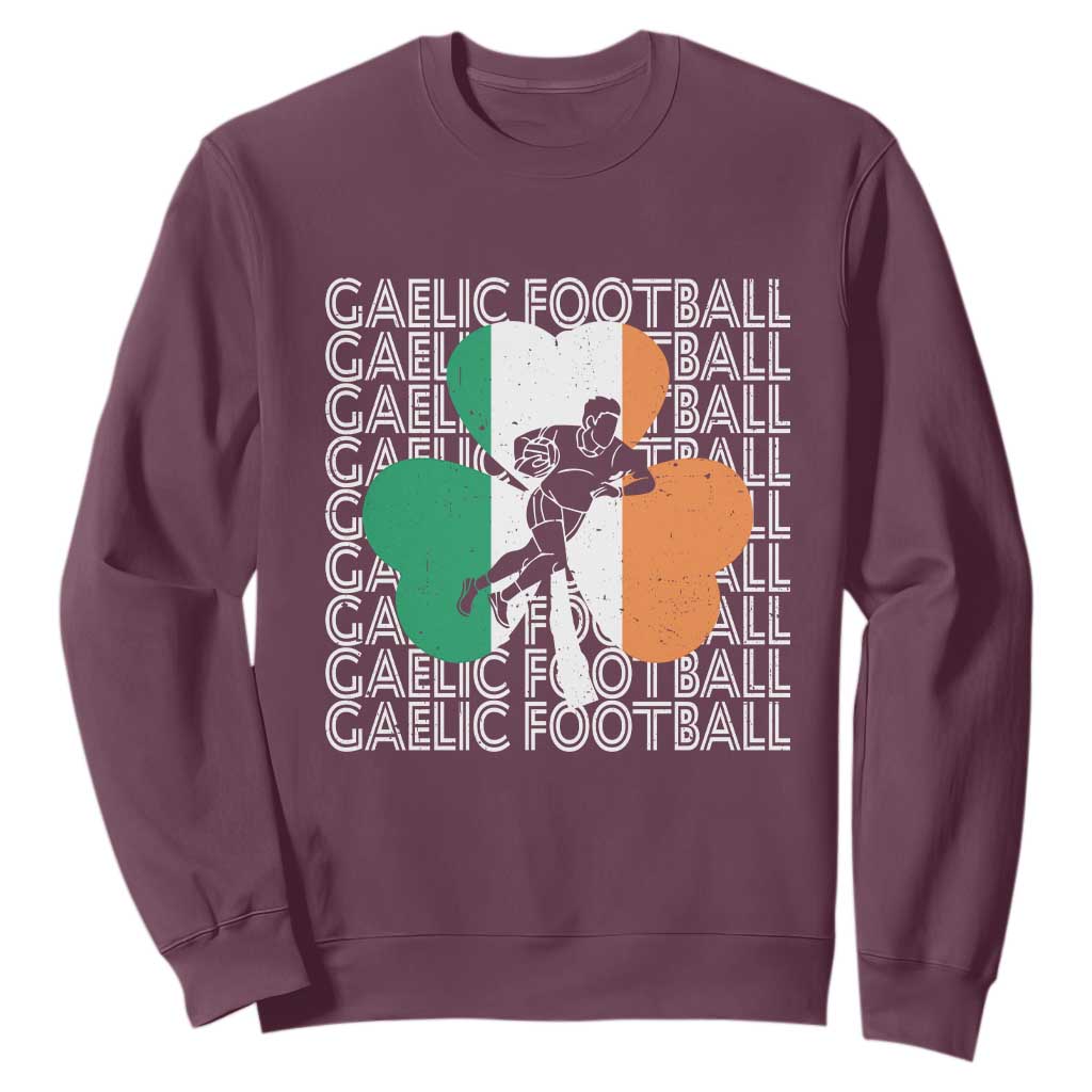Gaelic Football Sweatshirt Irish Flag Shamrock TS09 Maroon Print Your Wear