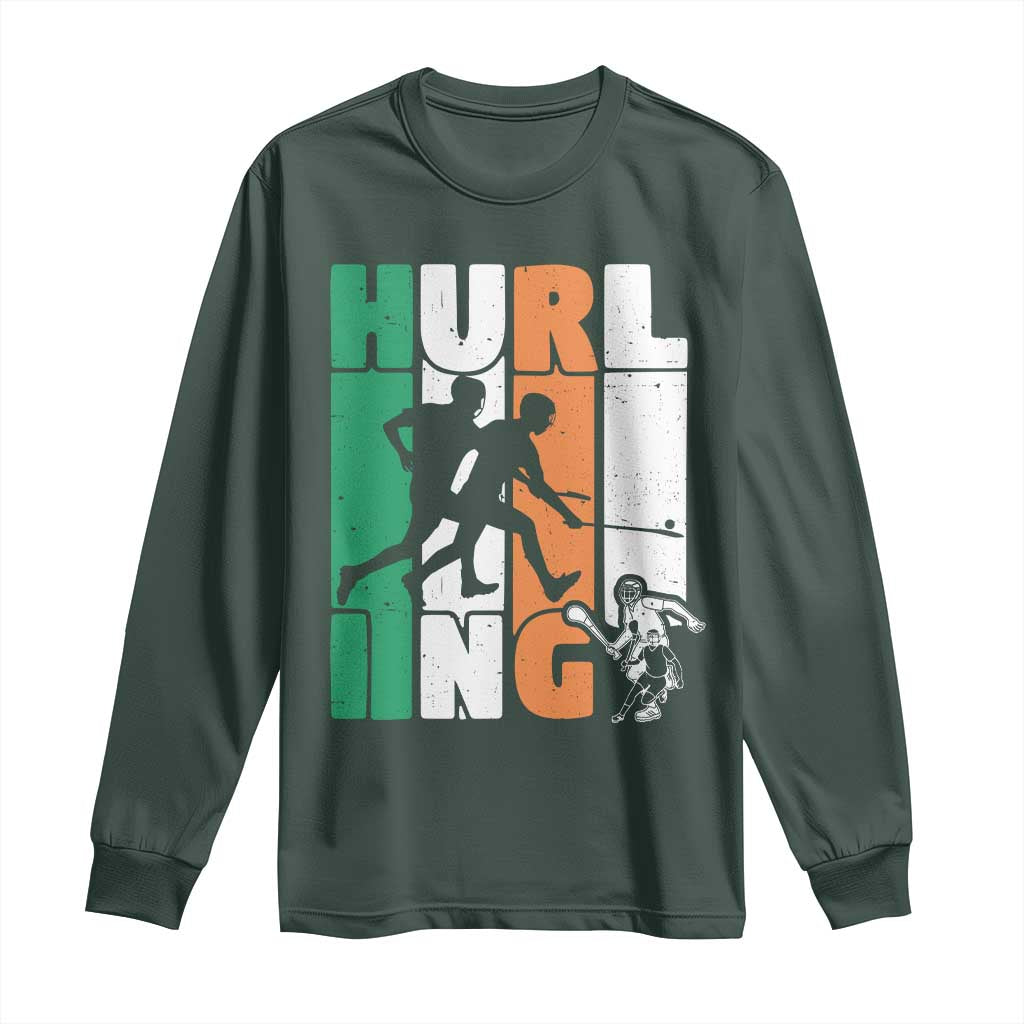 Irish Hurling Hurler Long Sleeve Shirt TS09 Dark Forest Green Print Your Wear