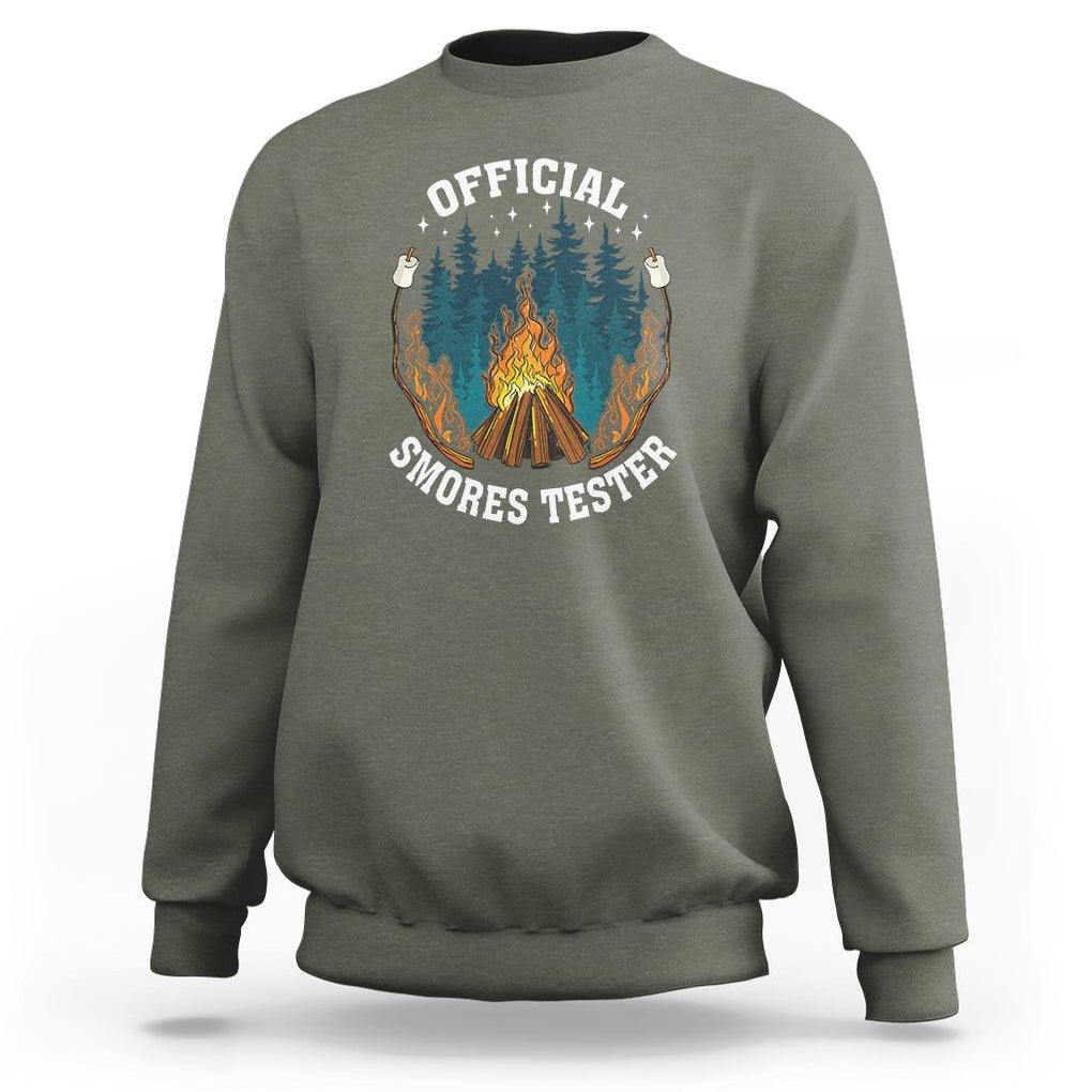 Funny Camping Sweatshirt Official Smores Tester TS09 Military Green Printyourwear