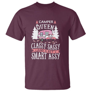 Funny Camping T Shirt Camper Queen Classy Sassy And A Bit Smart Assy Flamingo TS09 Maroon Printyourwear