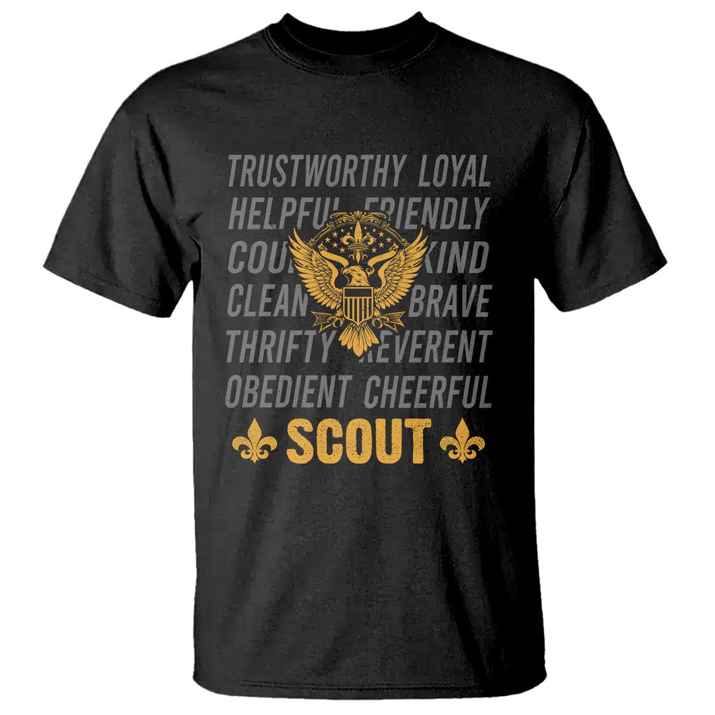Scouting T Shirt - America Flag Scouting Law Camping Outdoor Adventure Tee TS09 Black Printyourwear