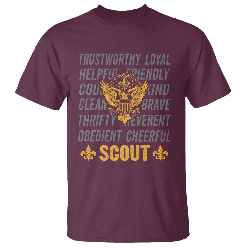 Scouting T Shirt - America Flag Scouting Law Camping Outdoor Adventure Tee TS09 Maroon Printyourwear