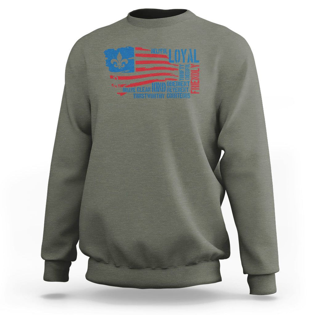 Scouting Sweatshirt America Flag Scouting Law Camping Outdoor Adventure TS09 Military Green Printyourwear