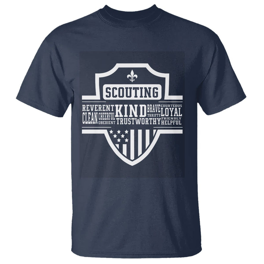 Scouting T Shirt America Flag Scouting Law Camping Outdoor Adventure TS09 Navy Printyourwear