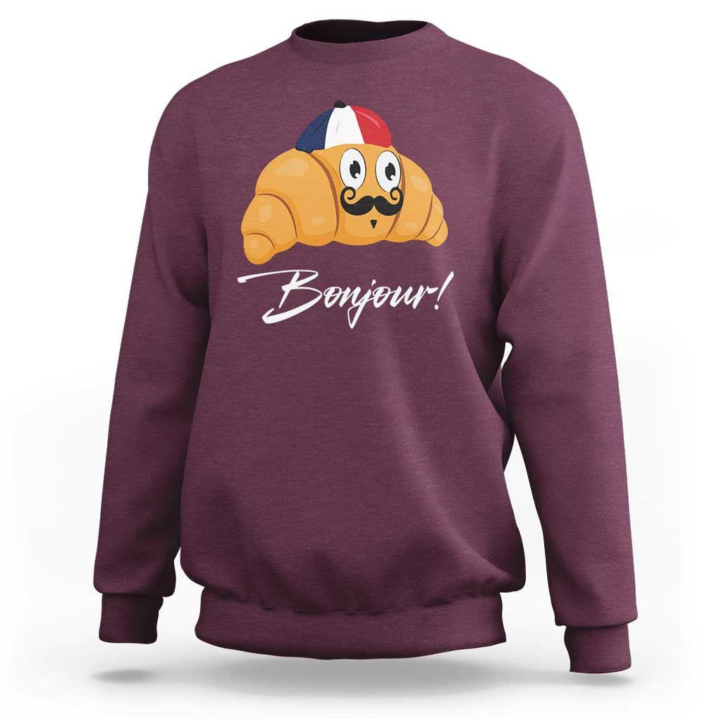 Bonjour Funny Croissant French Sweatshirt TS09 Maroon Print Your Wear