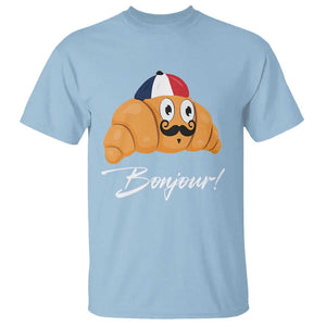 Bonjour Funny Croissant French T Shirt TS09 Light Blue Print Your Wear