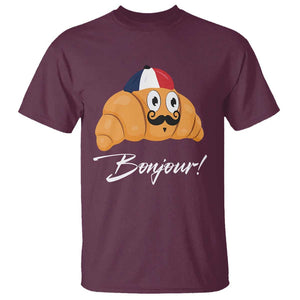 Bonjour Funny Croissant French T Shirt TS09 Maroon Print Your Wear