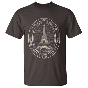 La Ville De L Amour The City Of Love Eiffel Paris France Travel T Shirt TS09 Dark Chocolate Print Your Wear