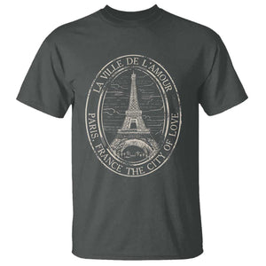 La Ville De L Amour The City Of Love Eiffel Paris France Travel T Shirt TS09 Dark Heather Print Your Wear