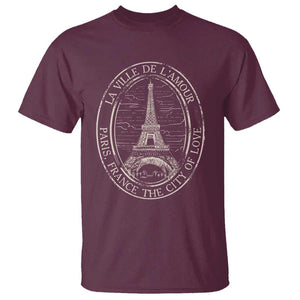 La Ville De L Amour The City Of Love Eiffel Paris France Travel T Shirt TS09 Maroon Print Your Wear