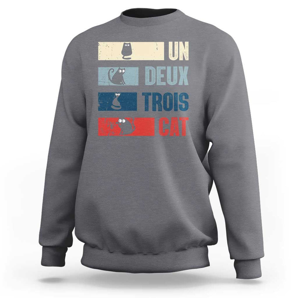 French Cat Lover Sweatshirt Un Deux Trois Funny Cats TS09 Charcoal Print Your Wear