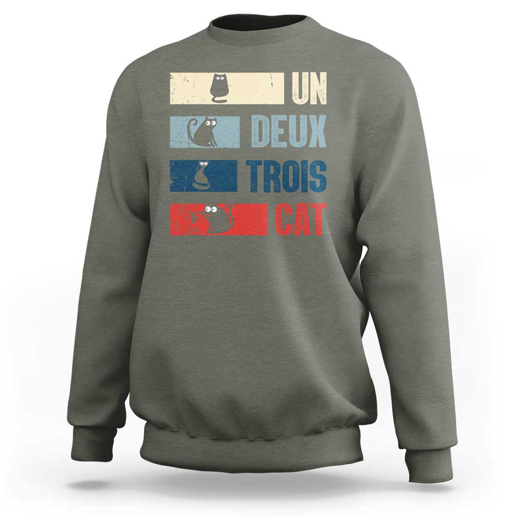 French Cat Lover Sweatshirt Un Deux Trois Funny Cats TS09 Military Green Print Your Wear
