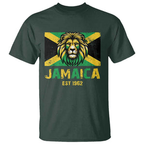 Jamaican Independence EST 1962 Jamaica Flag Lion T Shirt TS09 Dark Forest Green Print Your Wear