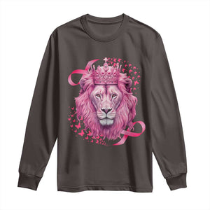 Breast Cancer Awareness Pink Lion Warrior Long Sleeve Shirt TS09 Dark Chocolate Print Your Wear