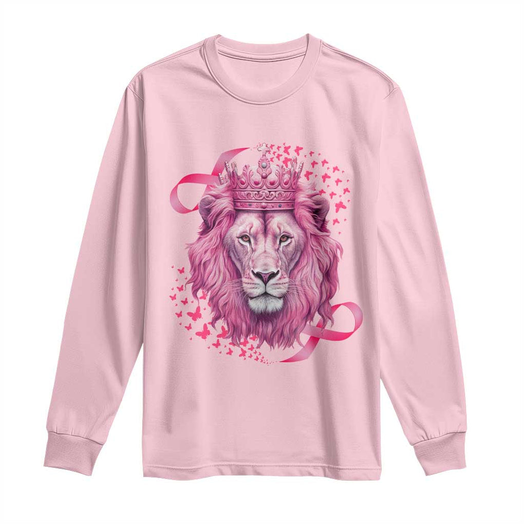 Breast Cancer Awareness Pink Lion Warrior Long Sleeve Shirt TS09 Light Pink Print Your Wear