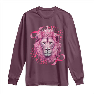 Breast Cancer Awareness Pink Lion Warrior Long Sleeve Shirt TS09 Maroon Print Your Wear