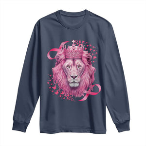 Breast Cancer Awareness Pink Lion Warrior Long Sleeve Shirt TS09 Navy Print Your Wear