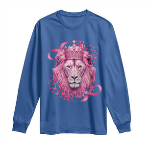 Breast Cancer Awareness Pink Lion Warrior Long Sleeve Shirt TS09 Royal Blue Print Your Wear