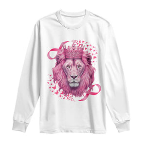 Breast Cancer Awareness Pink Lion Warrior Long Sleeve Shirt TS09 White Print Your Wear