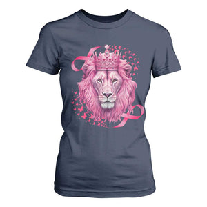 Breast Cancer Awareness Pink Lion Warrior T Shirt For Women TS09 Navy Print Your Wear