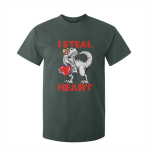 Valentine's Day T Shirt For Kid Dinosaur I Steal Hearts Kid Boy Men Lover TS09 Dark Forest Green Print Your Wear