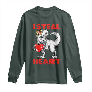 Valentine's Day Long Sleeve Shirt Dinosaur I Steal Hearts Kid Boy Men Lover TS09 Dark Forest Green Print Your Wear