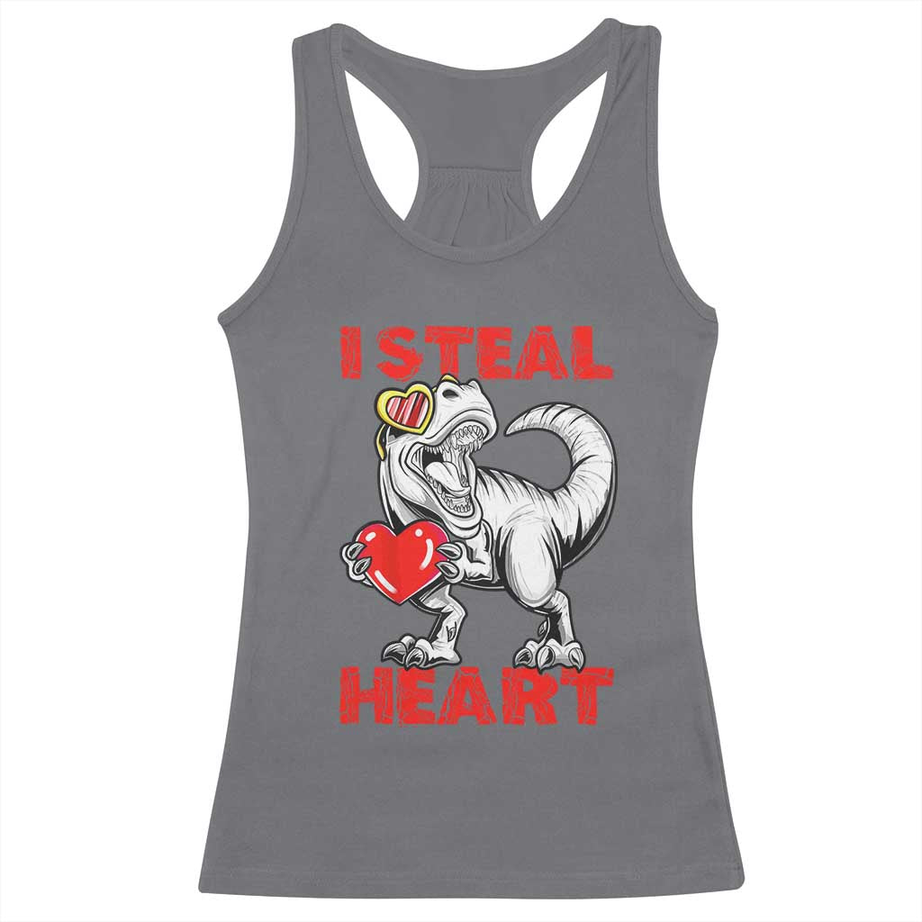 Valentine's Day Racerback Tank Top Dinosaur I Steal Hearts Kid Boy Men Lover TS09 Charcoal Print Your Wear