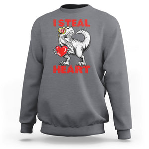 Valentine's Day Sweatshirt Dinosaur I Steal Hearts Kid Boy Men Lover TS09 Charcoal Printyourwear