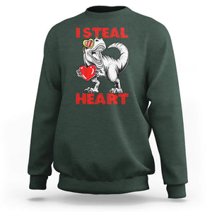 Valentine's Day Sweatshirt Dinosaur I Steal Hearts Kid Boy Men Lover TS09 Dark Forest Green Printyourwear