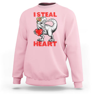 Valentine's Day Sweatshirt Dinosaur I Steal Hearts Kid Boy Men Lover TS09 Light Pink Printyourwear