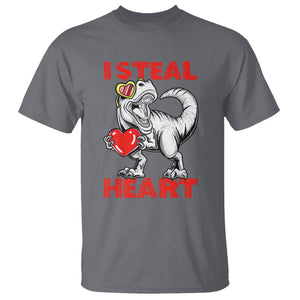 Valentine's Day T Shirt Dinosaur I Steal Hearts Kid Boy Men Lover TS09 Charcoal Printyourwear