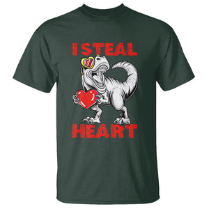 Valentine's Day T Shirt Dinosaur I Steal Hearts Kid Boy Men Lover TS09 Dark Forest Green Printyourwear