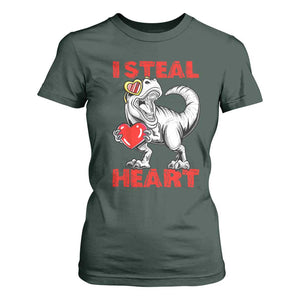 Valentine's Day T Shirt For Women Dinosaur I Steal Hearts Kid Boy Men Lover TS09 Dark Forest Green Print Your Wear