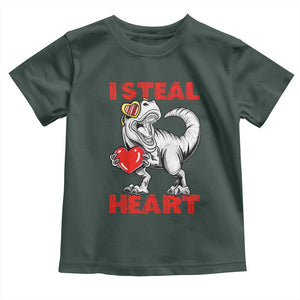 Valentine's Day Toddler T Shirt Dinosaur I Steal Hearts Kid Boy Men Lover TS09 Dark Forest Green Print Your Wear