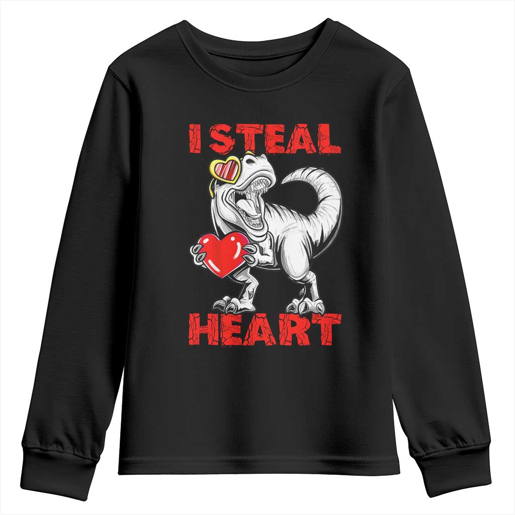 Valentine's Day Youth Sweatshirt Dinosaur I Steal Hearts Kid Boy Men Lover TS09 Black Print Your Wear