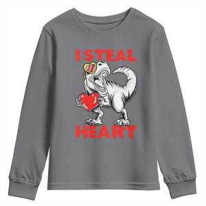 Valentine's Day Youth Sweatshirt Dinosaur I Steal Hearts Kid Boy Men Lover TS09 Charcoal Print Your Wear