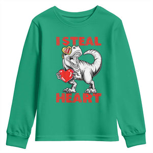 Valentine's Day Youth Sweatshirt Dinosaur I Steal Hearts Kid Boy Men Lover TS09 Irish Green Print Your Wear