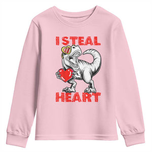 Valentine's Day Youth Sweatshirt Dinosaur I Steal Hearts Kid Boy Men Lover TS09 Light Pink Print Your Wear